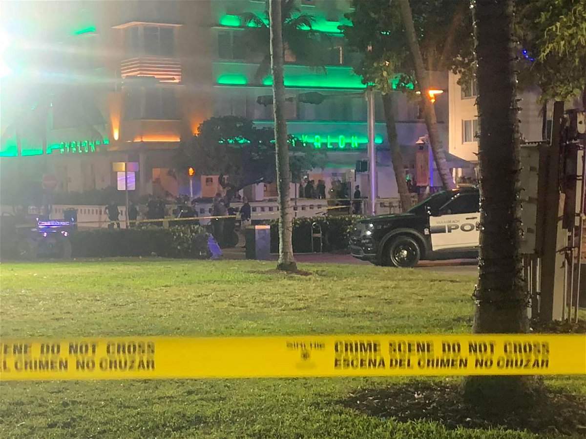 <i>Aaron Leibowitz/Miami Herald/Tribune News Service/Getty Images</i><br/>Police closed off an area on Ocean Drive in Miami Beach with crime scene tape after a shooting on March 17.