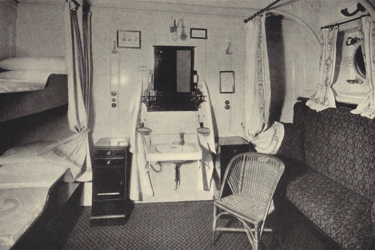 <i>Cunard</i><br/>A glimpse inside one of the SS Laconia's passenger cabins.