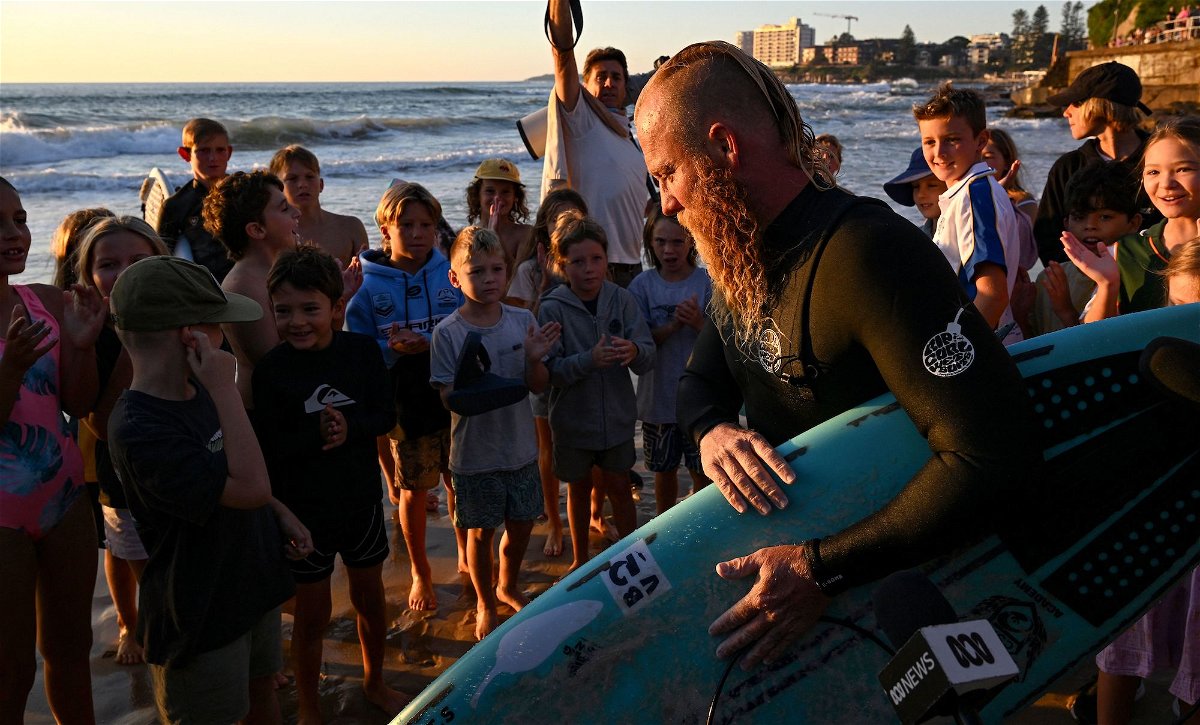 <i>Saeed Khan/AFP/Getty Images</i><br/>Australian former professional surfer Blake Johnston broke the record for the world's longest surf session on Cronulla Beach in Sydney on March 17