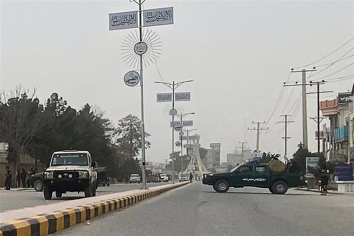 <i>Atif Aryan/AFP/Getty Images</i><br/>Taliban security personnel block a road in Mazar-i-Sharif