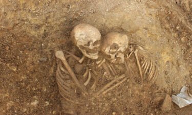These two skeletons buried together were among the 62 discovered in the previously unknown cemetery.