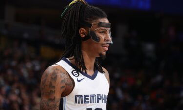 Ja Morant looks on during the Memphis Grizzlies' game against the Denver Nuggets on March 3.