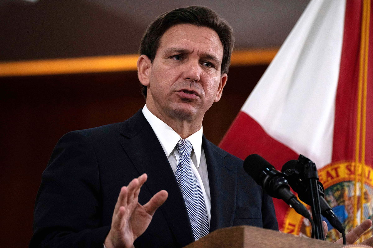 <i>Cheney Orr/AFP/Getty Images</i><br/>Florida Governor Ron DeSantis answers questions from the media in the Florida Cabinet following his 