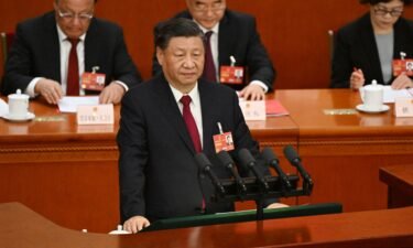 Chinese leader Xi Jinping delivers the first speech of his third term as President at the closing of the National People's Congress in Beijing on March 13.