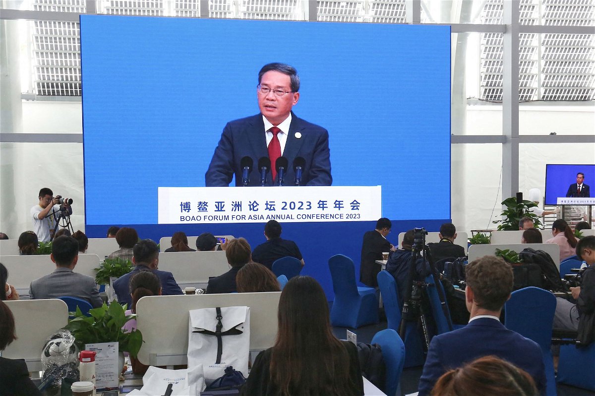 <i>Stringer/AFP/Getty Images</i><br/>China's Premier Li Qiang delivers a speech during the opening of the Boao Forum for Asia in Boao