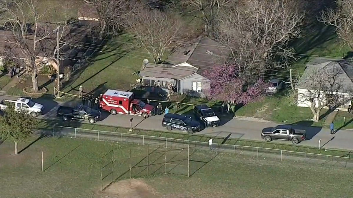 <i>KTVT</i><br/>Three children were found dead in a Texas home on March 3. Authorities are seen at the home where the siblings were found.