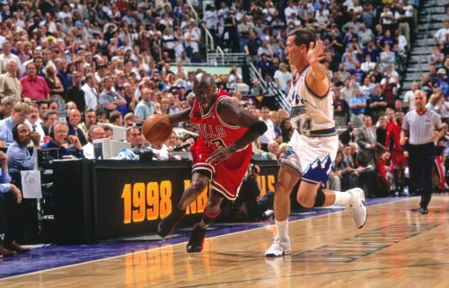 Michael Jordan's black and red Air Jordan 13 sneakers worn during Game 2 of the 1998 NBA Finals (pictured) are heading to auction.