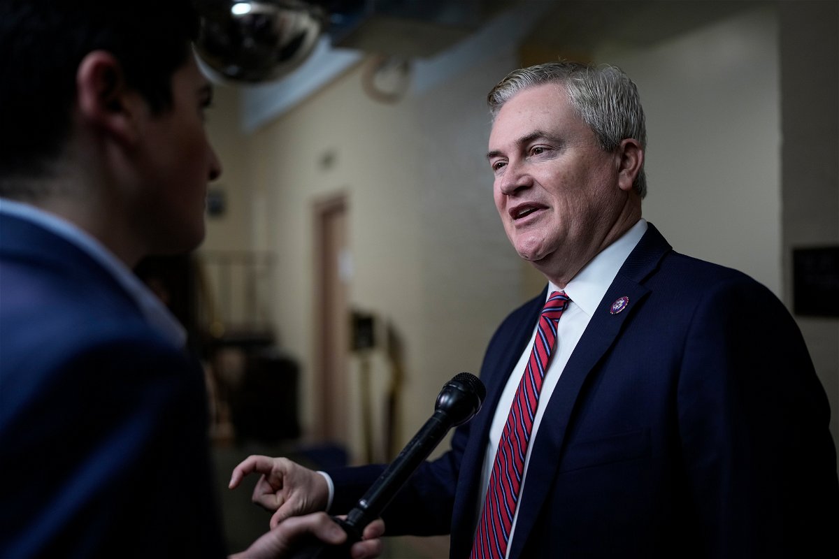<i>Drew Angerer/Getty Images North America/Getty Images</i><br/>Chairman of the House Oversight Committee Rep. James Comer of Kentucky speaks to reporters on his way to a closed-door GOP caucus meeting at the US Capitol in January 2023 in Washington