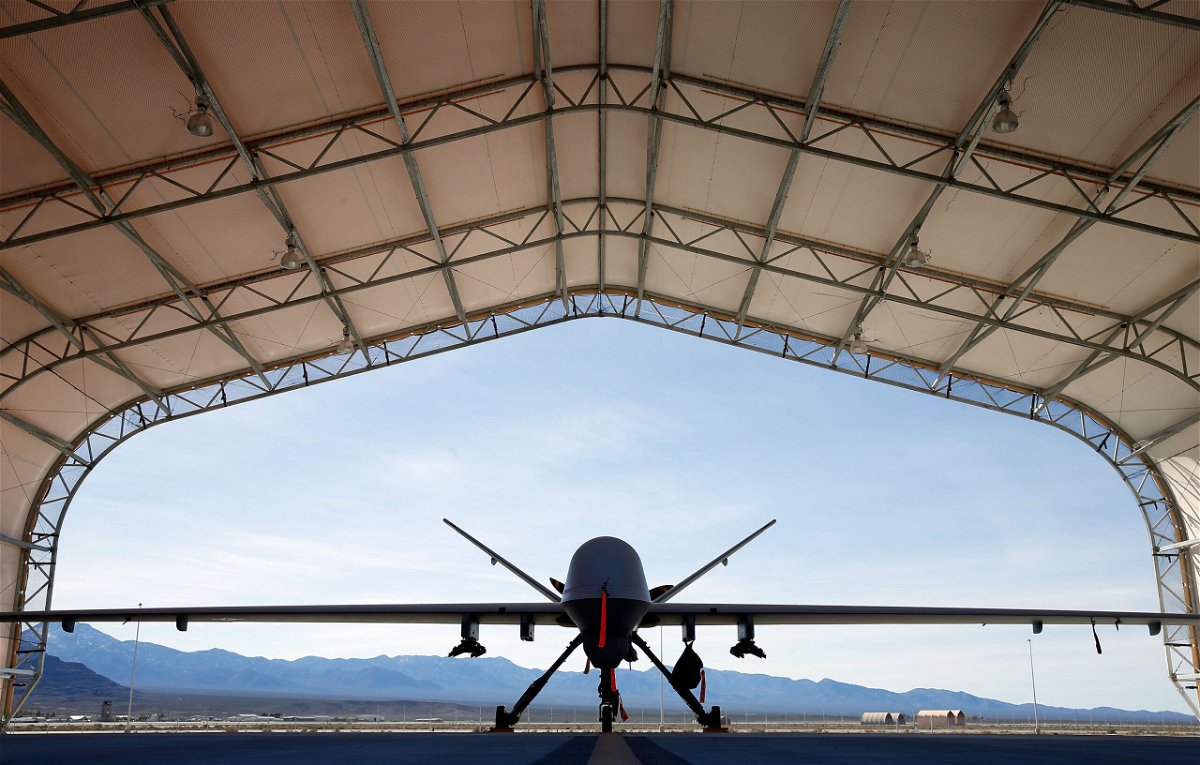 <i>Isaac Brekken/Getty Images</i><br/>An MQ-9 Reaper remotely piloted aircraft (RPA) is parked in an aircraft shelter at Creech Air Force Base on November 17