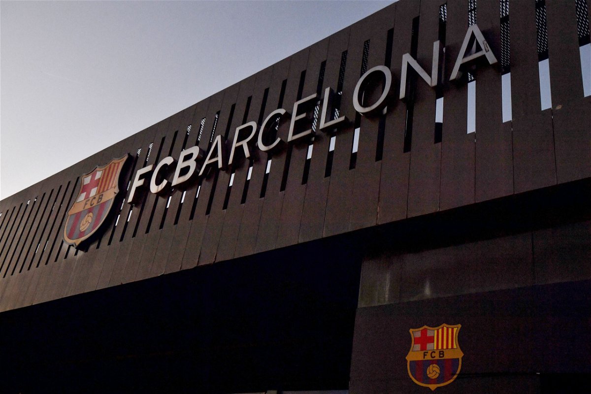 <i>Pau Barrena/AFP/Getty Images</i><br/>UEFA has opened an investigation into the 'Caso Negreira.' This image shows the logo of FC Barcelona on the facade of the Camp Nou stadium in Barcelona in 2021.