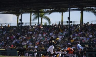 Pittsburgh Pirates' Miguel Andujar bats in the second inning during a spring training baseball game against the Baltimore Orioles