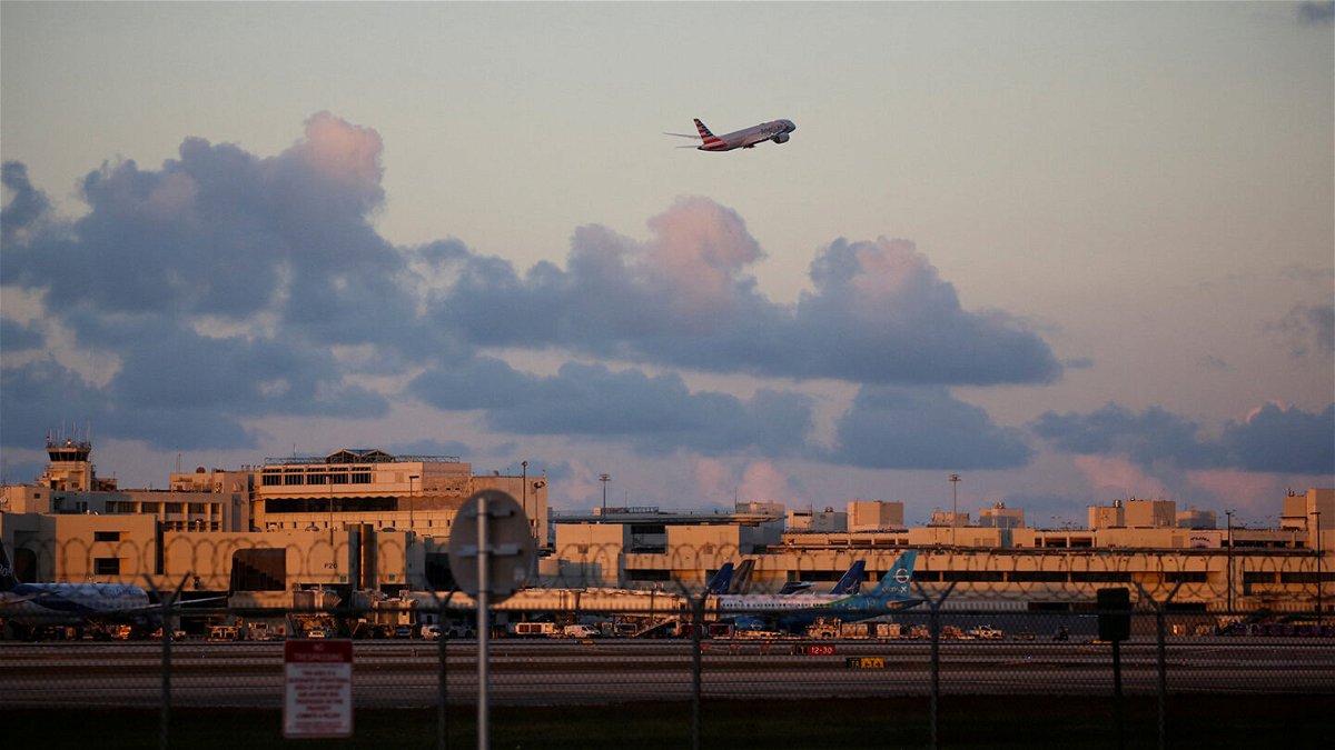 <i>Marco Bello/Reuters/File</i><br/>Federal Aviation Administration issues with air traffic control have been causing flight delays in Florida on March 6. An American Airlines plane takes off from Miami International Airport in a file photo from January 2.