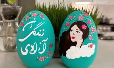 Decorative Nowruz eggs with "Zan Zendegi Azadi