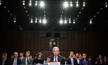 US Federal Reserve Board Chair Jerome Powell testifies before the Senate Banking