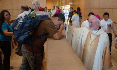 Auxiliary Bishop David O'Connell (right) is seen here at a Mass in the Los Angeles Cathedral of Our Lady of Angels in June 2018.