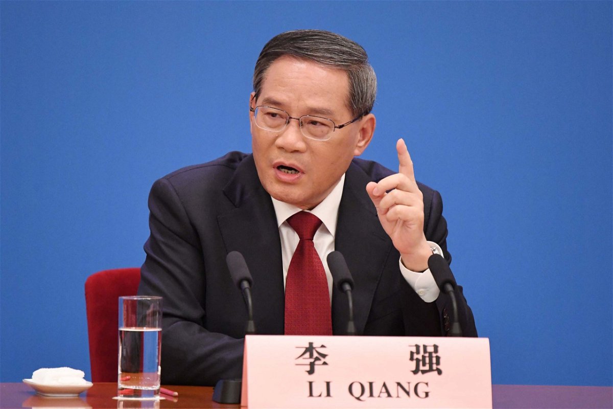 <i>Greg Baker/AFP/Getty Images</i><br/>Li Qiang speaks during his first press conference as premier at the Great Hall of the People in Beijing on March 13