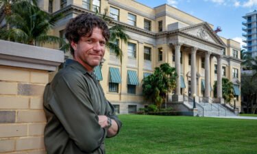 Former Palm Beach Atlantic University English Professor Samuel Joeckel stands in front of the Palm Beach Court House in Florida on February 20.