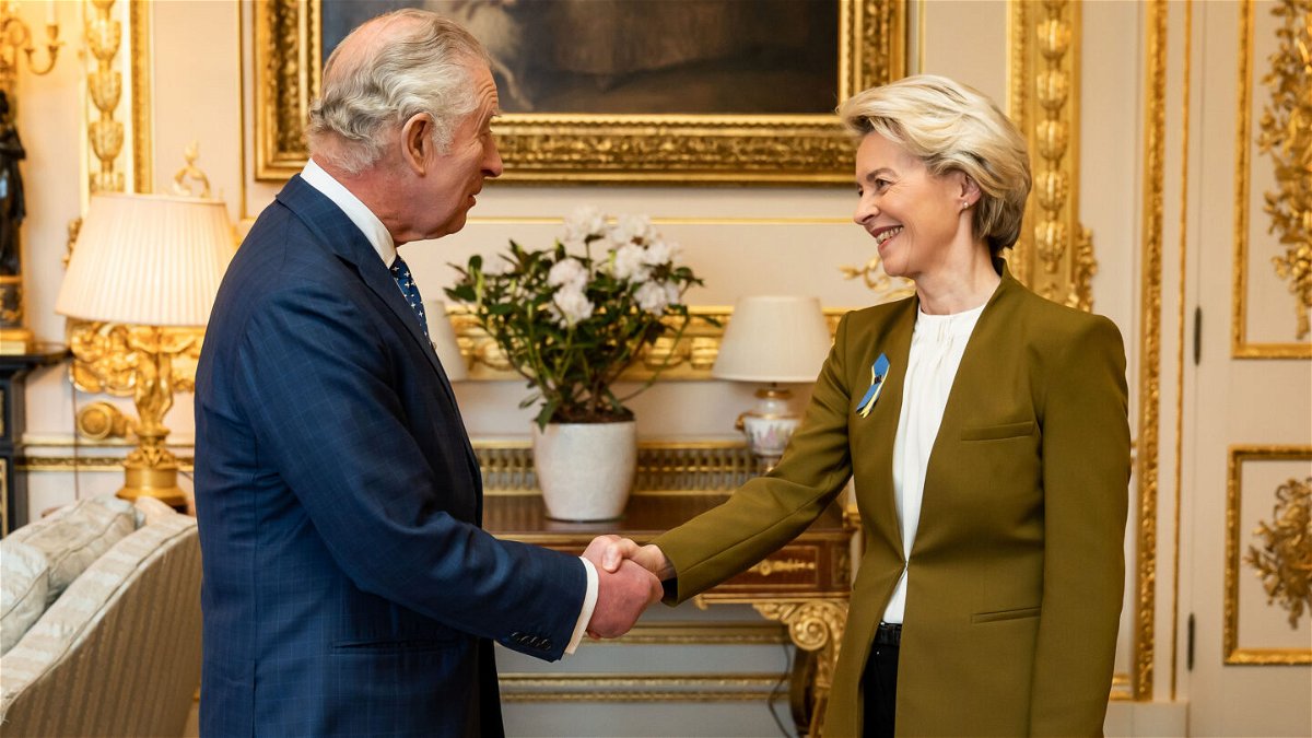 <i>Aaron Chown/Pool/Getty Images</i><br/>King Charles III receives European Commission President Ursula von der Leyen during an audience at Windsor Castle on February 27.