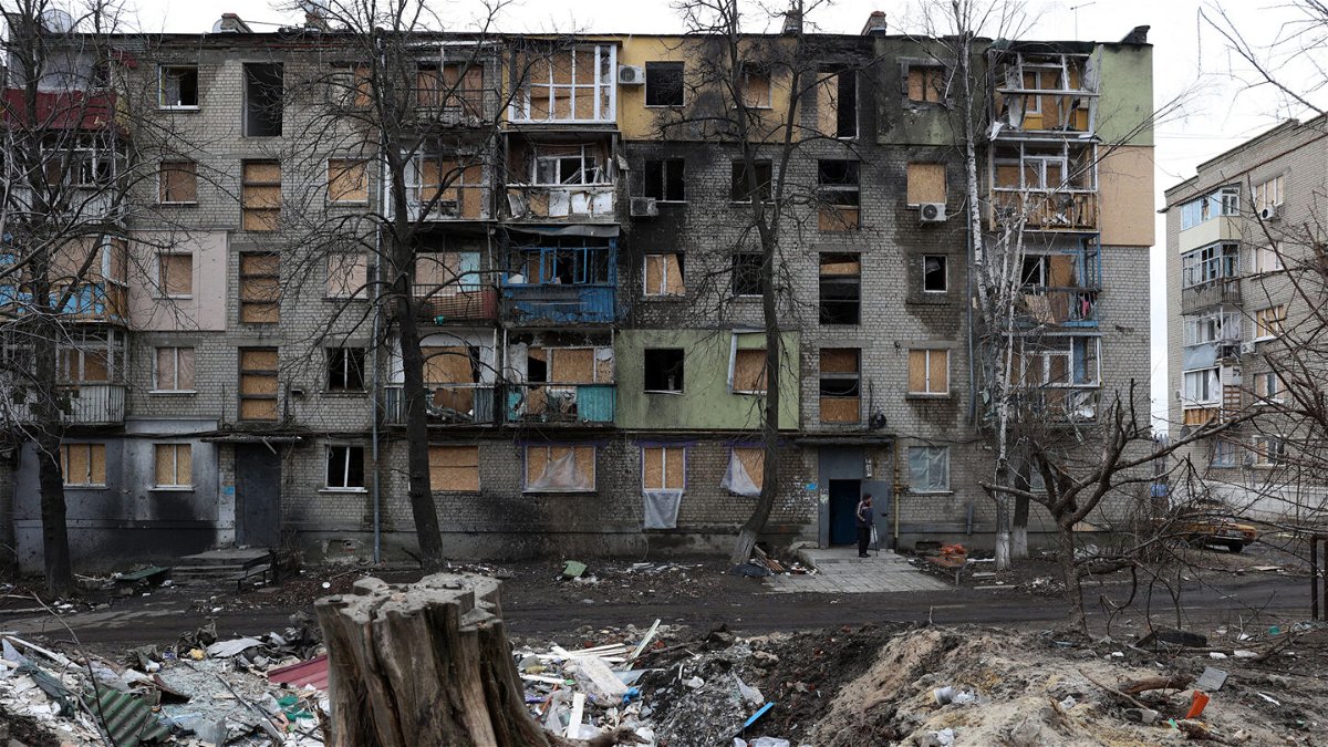<i>Anatolii Stepanov/AFP/Getty Images</i><br/>The United States supports the creation of a special tribunal to prosecute to prosecute Russia for 'crime of aggression' in Ukraine. Pictured is a building partially destroyed by Russian shelling in Kupiansk