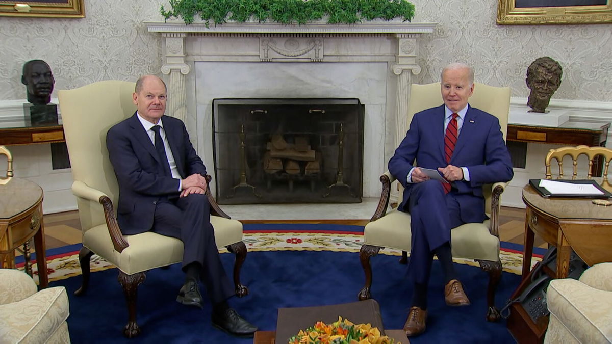 <i>Pool</i><br/>President Joe Biden holds a bilateral meeting with Chancellor Olaf Scholz of Germany in the oval office on Friday