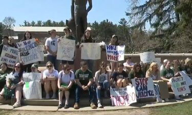 Michigan State University students walked out of class on campus April 12