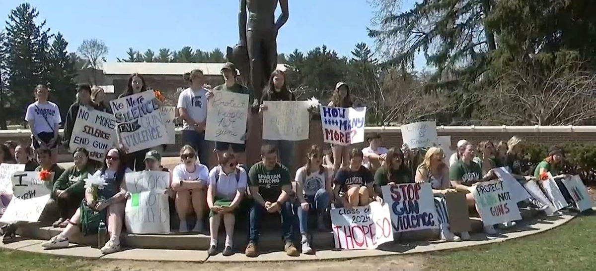 <i></i><br/>Michigan State University students walked out of class on campus April 12