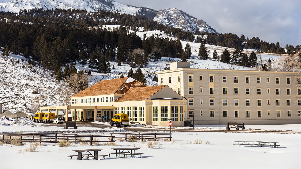Mammoth Hot Springs Hotel with Sepulcher Mountain
