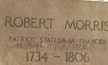 "Human trafficker" was graffitied on a Robert Morris statue in Old City