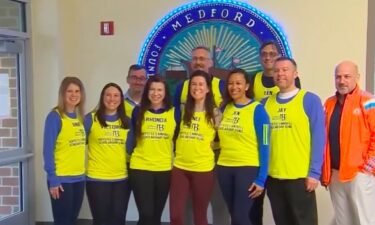 The members of the Boston Marathon team running in memory of 2013 bombing victim Krystle Campbell gathered in Campbell's hometown of Medford on Saturday and met with the University of Massachusetts students they are helping by taking part in the big race.