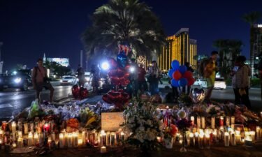 A makeshift memorial grew along the Las Vegas Strip for the victims of the mass shooting on October 5