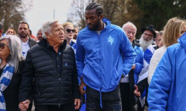 New England Patriots owner Robert Kraft and rapper Meek Mill attend the March of the Living from Auschwitz to Birkenau on April 18