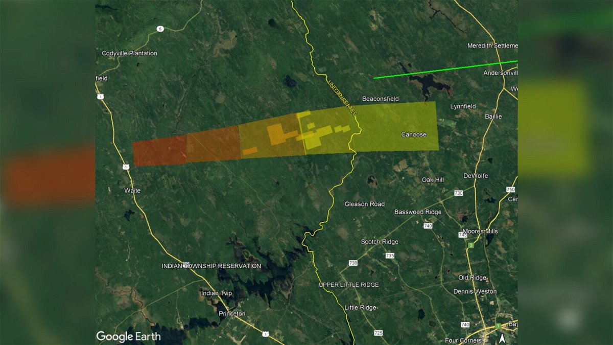 <i>From NASA</i><br/>This is the strewn field estimate of the meteorite that landed near the border between the United States and Canada last week