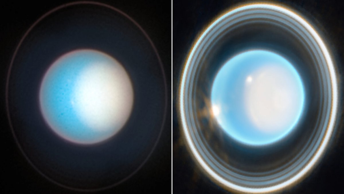 <i>NASA/NASA</i><br/>A November Hubble image of Uranus (left) captured the planet's bright polar cap