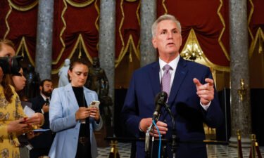 Speaker Kevin McCarthy speaks to the media at the US Capitol on April 26.