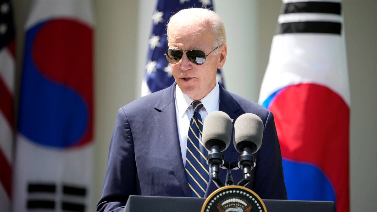 <i>Andrew Harnik/AP</i><br/>President Joe Biden speaks during a news conference with South Korea's President Yoon Suk Yeol in the Rose Garden of the White House on April 26 in Washington