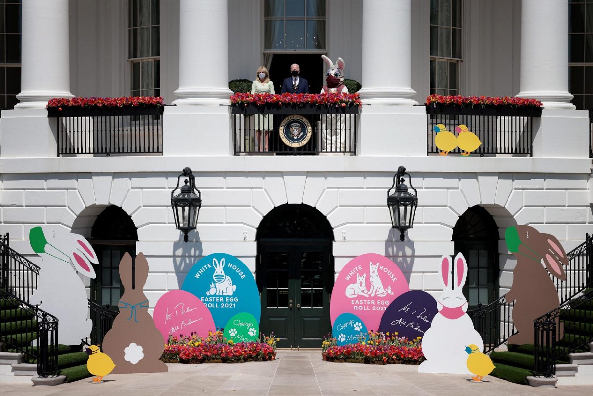<i>Win McNamee/Getty Images</i><br/>President Joe Biden and first lady Jill Biden appear with the Easter Bunny at the White House on April 5