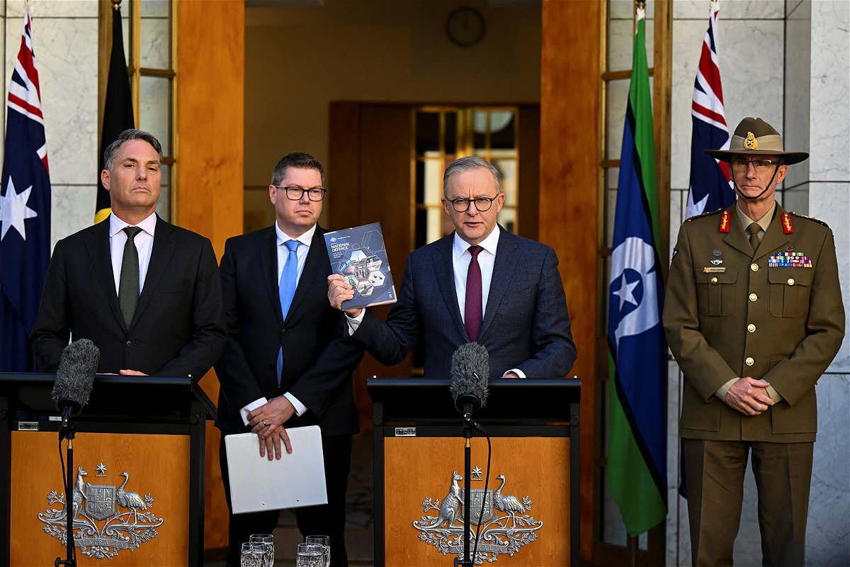 <i>AAP/Lukas Coch/Reuters</i><br/>Australian Prime Minister Anthony Albanese held a news conference with senior defense ministers in Canberra