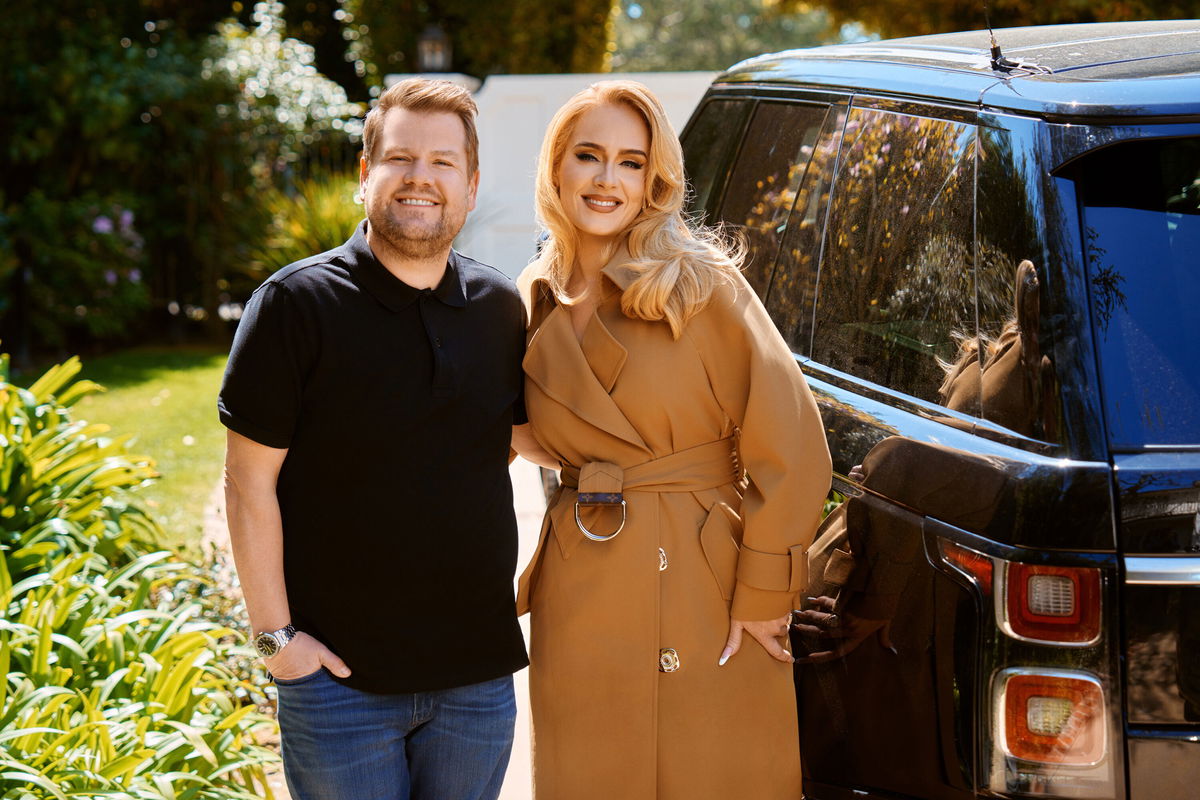 <i>Terence Patrick/CBS</i><br/>Carpool Karaoke with Adele on The Late Late Show with James Corden in 2023.