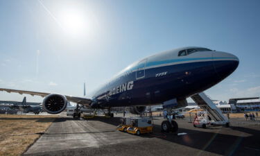 Boeing's problems and losses continue. The Boeing 777X aircraft is here displayed during the Farnborough International Airshow 2022 on July 18