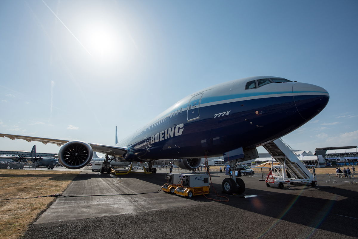 <i>John Keeble/Getty Images</i><br/>Boeing's problems and losses continue. The Boeing 777X aircraft is here displayed during the Farnborough International Airshow 2022 on July 18