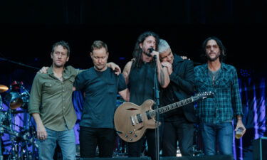 The Foo Fighters on stage at London's Wembley Stadium during the tribute concert for drummer Taylor Hawkins in September 2022.