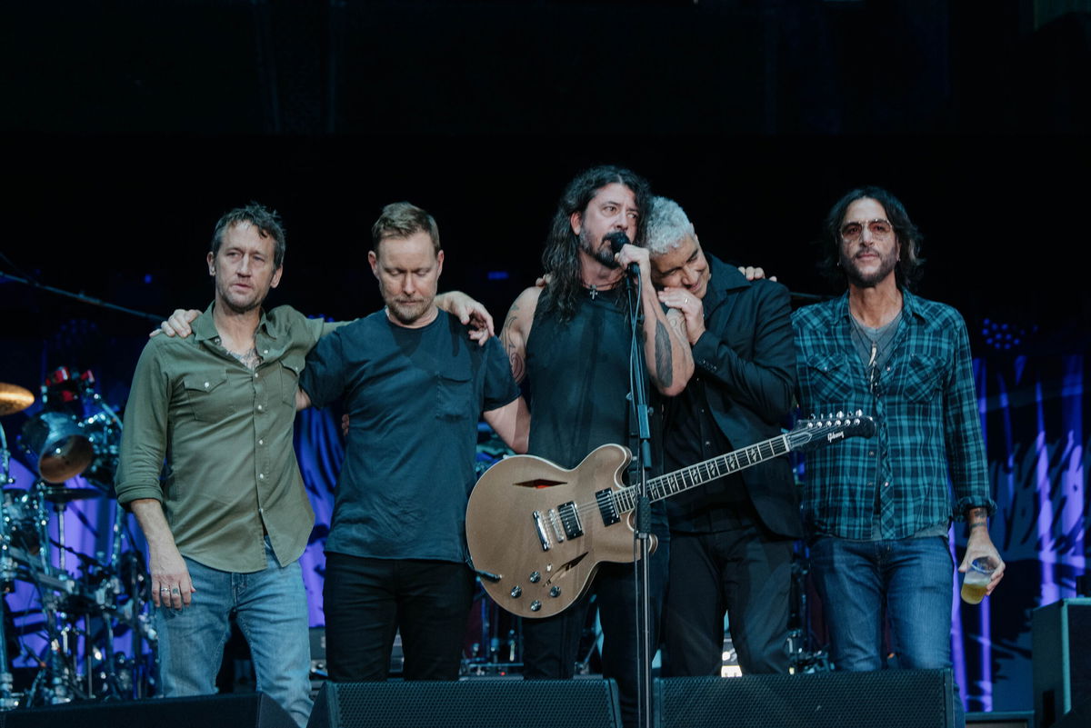 <i>Oliver Halfin</i><br/>The Foo Fighters on stage at London's Wembley Stadium during the tribute concert for drummer Taylor Hawkins in September 2022.