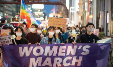 Demonstrators during a Women's Day march in Tokyo