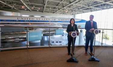 Taiwan President Tsai Ing-wen (left) and US House Speaker Kevin McCarthy are pictured at the Ronald Reagan Presidential Library in Simi Valley