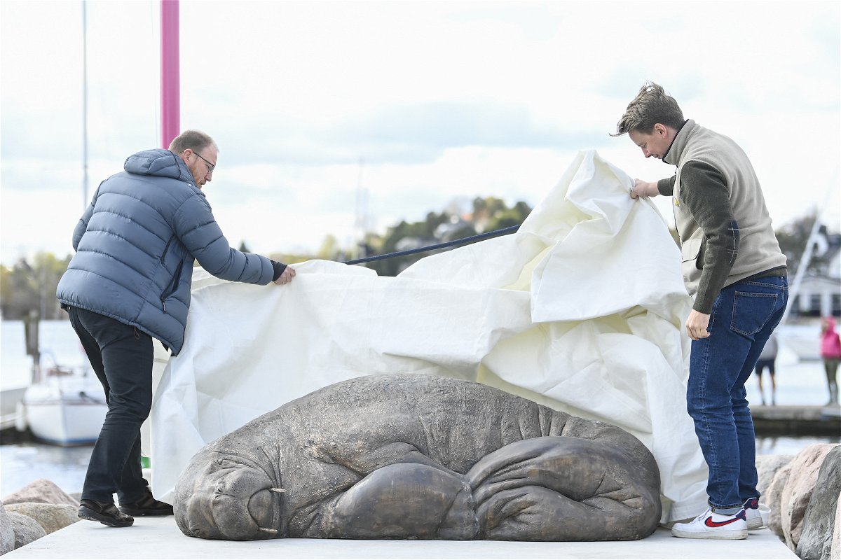 <i>Annika Byrde/NTB/AFP/Getty Images</i><br/>The statue of Freya was unveiled on Saturday in Oslo.