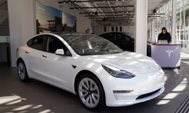 A Tesla Model 3 on display at the Tesla store in Santa Monica