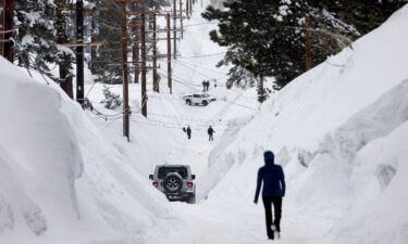 Massive snowbanks line the roads in Mammoth Lakes