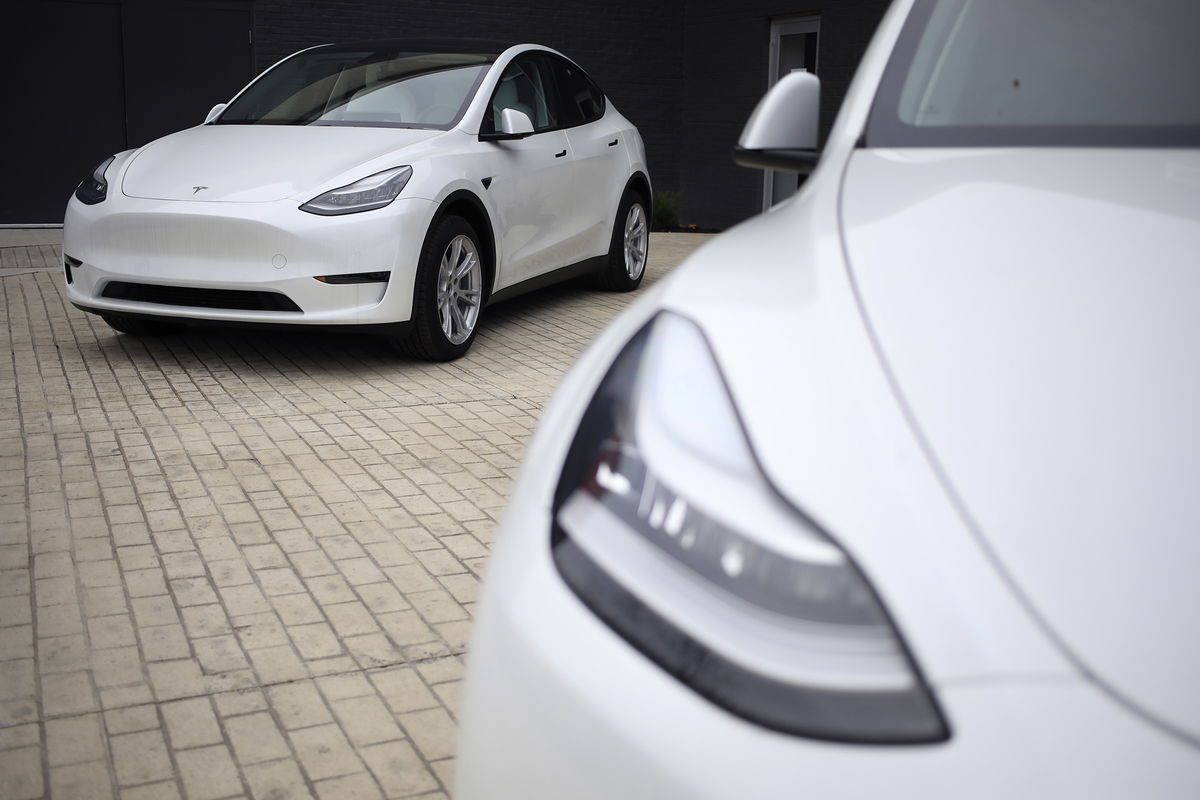 <i>Luke Sharrett/Bloomberg/Getty Images</i><br/>Tesla Inc. Model S electric vehicles are seen here for sale outside a dealership at the Easton Town Center Mall in Columbus