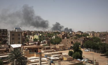 Smoke is seen over Khartoum on April 22