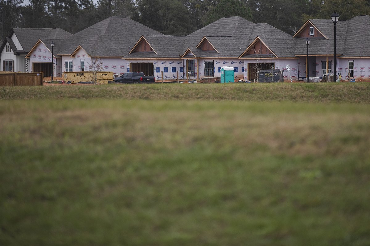 <i>Micah Green/Bloomberg/Getty Images</i><br/>New home sales rose in March. Pictured are homes under construction in 2022